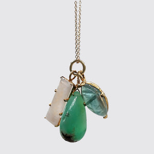 Three Gemstone Drops on Fine Gold Chain